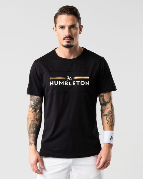 Svart t-shirt för padel med Humbletons signaturprint på bröstet