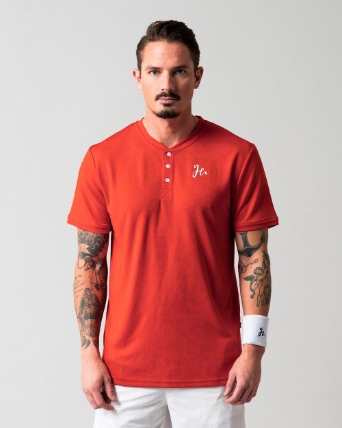 Red henley for padel from Humbleton